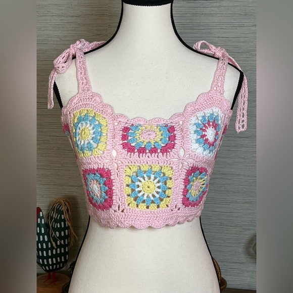 NWT Dolls Kill Crochet Crop Tank Pink Soaked In Sunshine By Sugar Thrillz XS/S - Picture 8 of 8